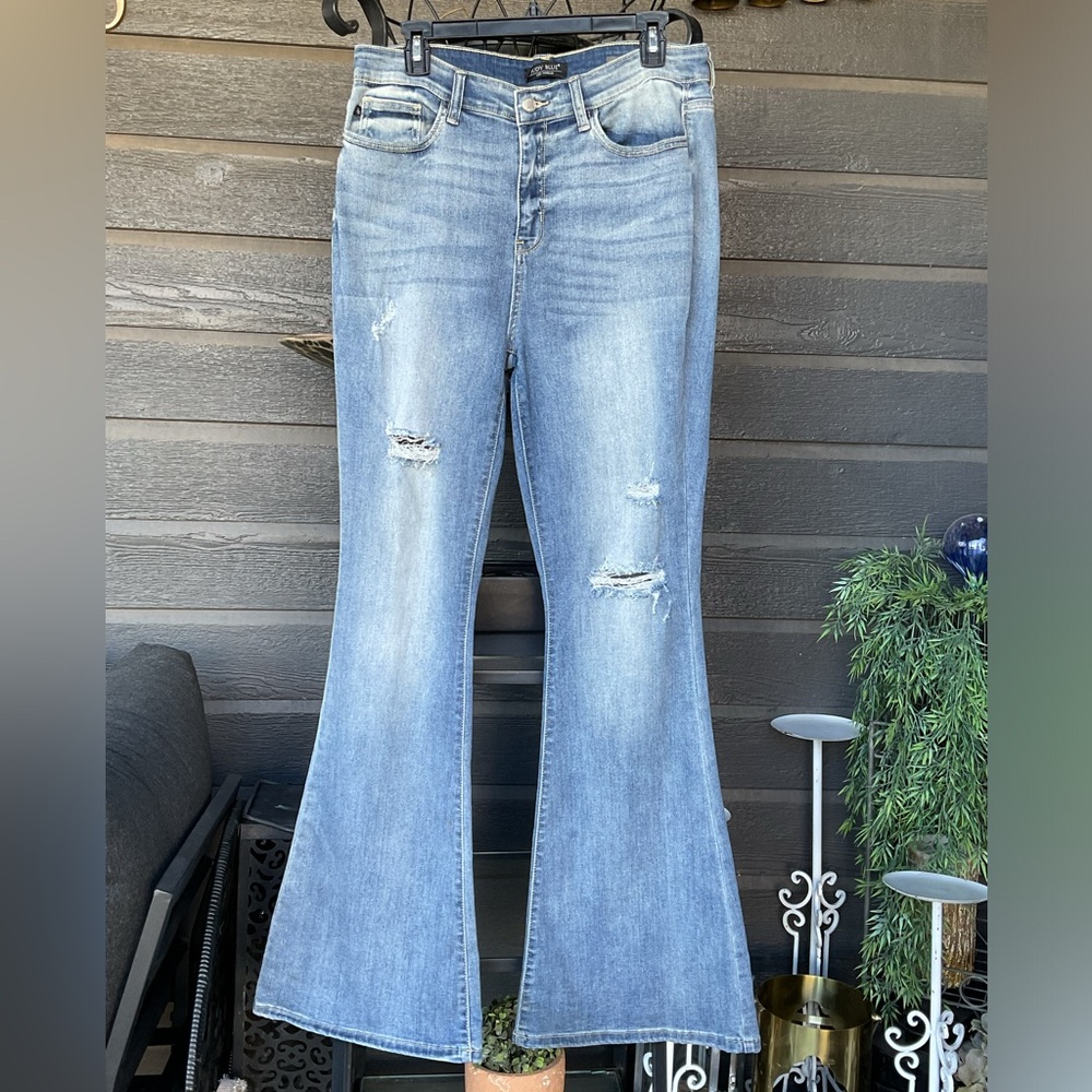 Judy Blue Distressed Flare Jeans Womens Size 15/32 Blue Denim